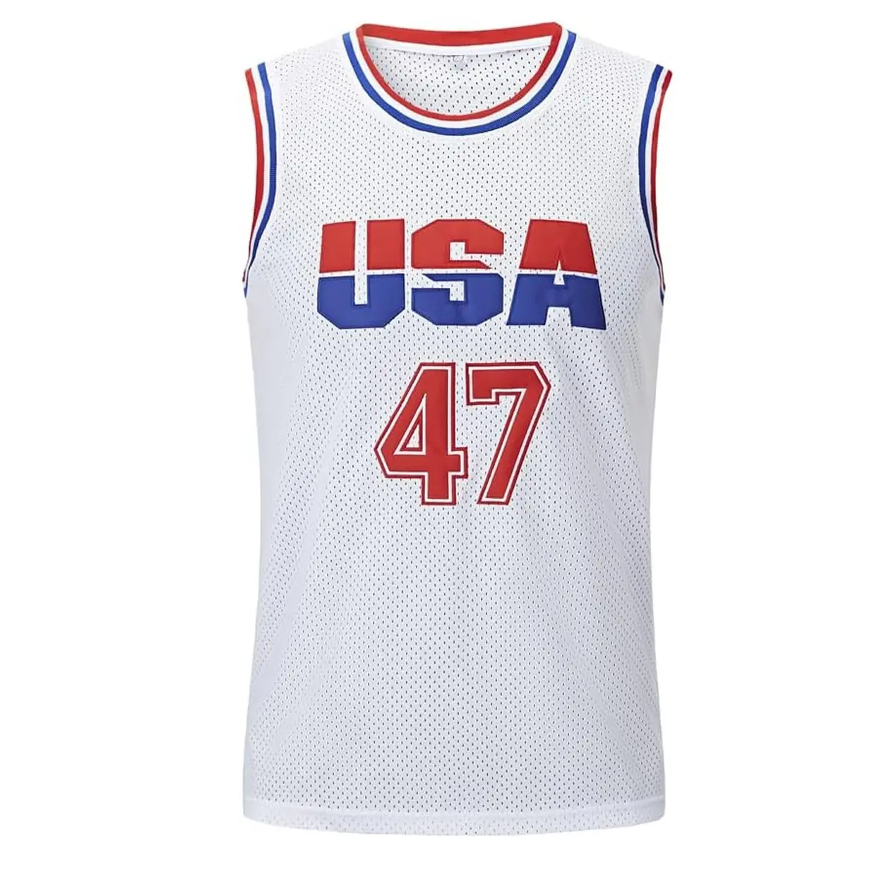 Men's USA Trump 47 Basketball Jersey - Breathable Polyester Mesh Athletic Top with Stitched Embroidery, Flexible Fit, American Sizes S to XXL (Professional Sports Clothing), Stitched Embroidered Details