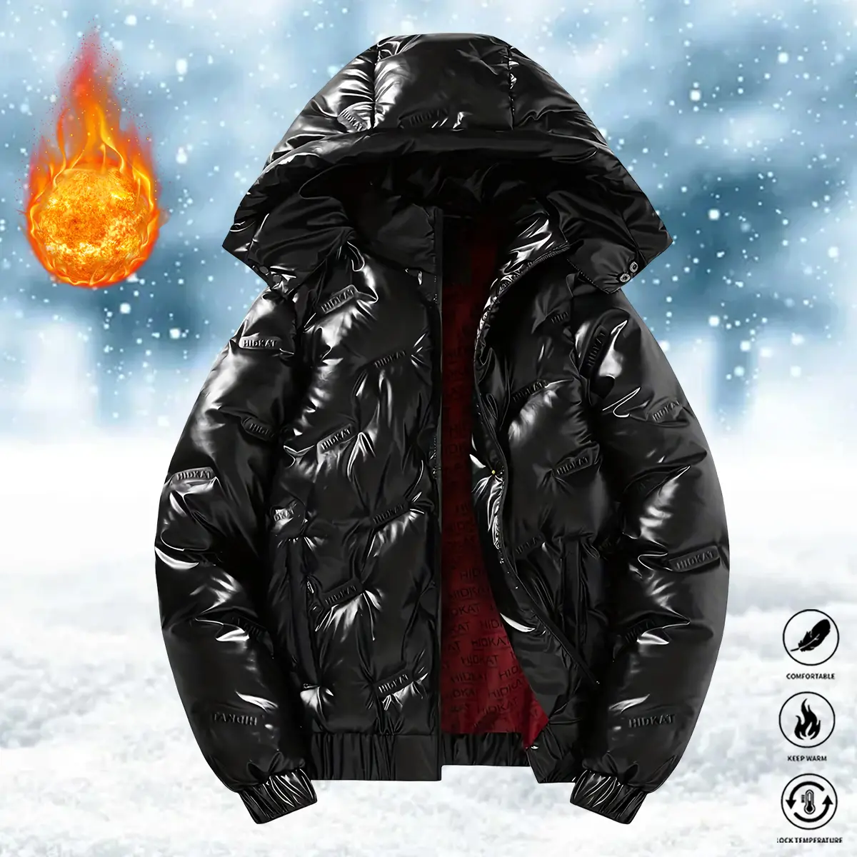 JOGWAVE Men's Winter Coat - Menswear Plain Glossy Hooded Top, Loose-Fit Thick Outdoor Casual Sport Warm Outerwear, Gift for Him