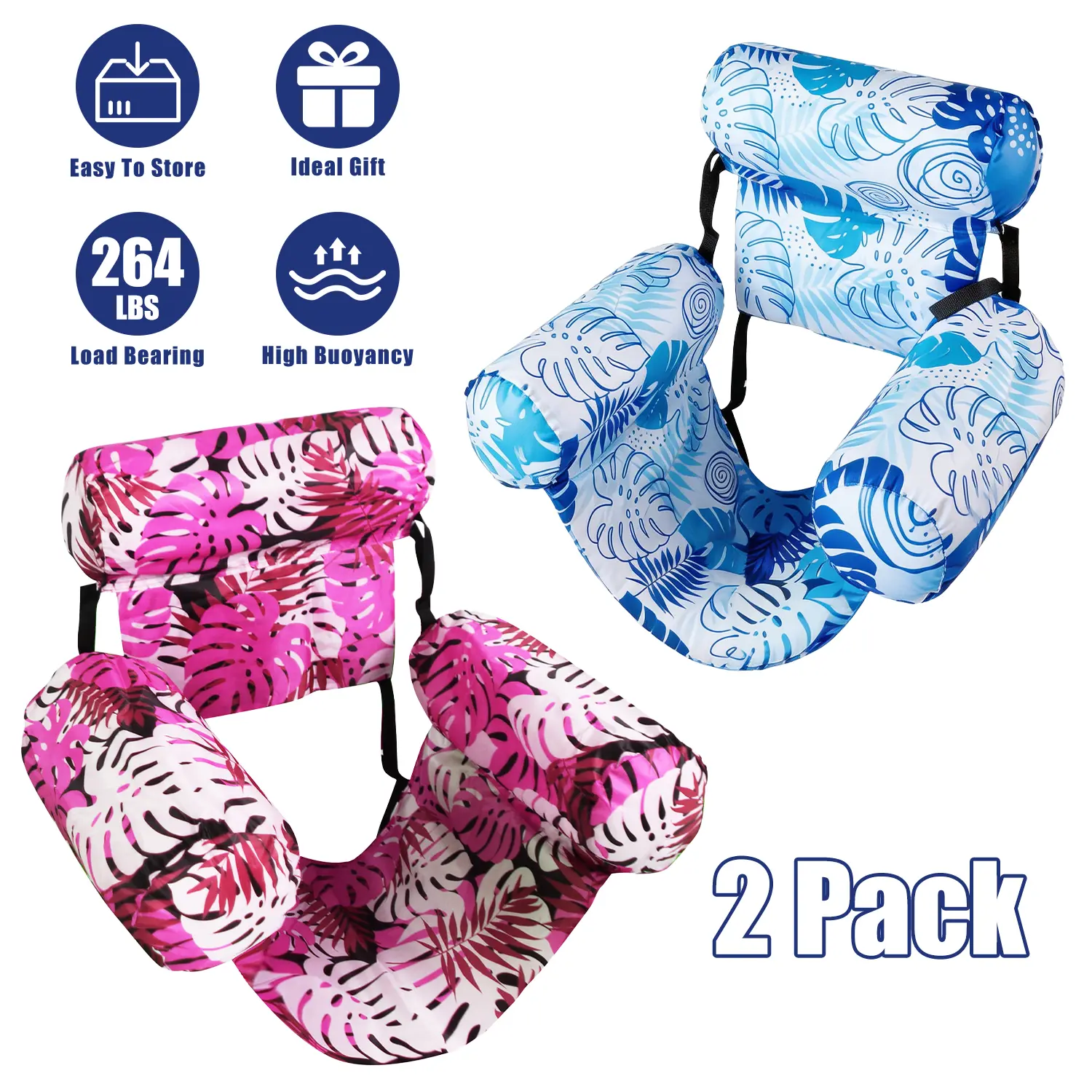 2 Pack Inflatable Pool Hammock Floating Lounge Chairs for Adults, Portable Water Floaties with Free Air Pump, Multi-Purpose Float Raft for Backyard Pool, Beach, Water Park & Summer Pool Party Pool Floaters Swimming Floater