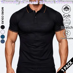Men's regular fit solid color piping shirt, summer casual short-sleeved half-zip top, fashionable menswear, everyday wear, casual sportswear, casual sportswear