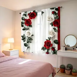 2-pack, rose pattern decorative digital print curtains for home textiles, rod pocket design (rods not included), privacy protection, perfect for bedrooms, living rooms, kitchens, home offices, and dining rooms — essential home decor curtains.