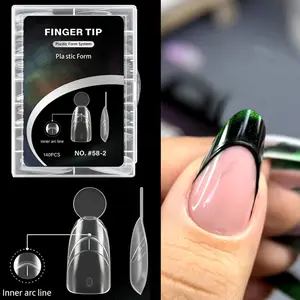 140Pcs Reusable Dual Forms with French Line - Short Round Matte Nail Molds for Quick Extensions