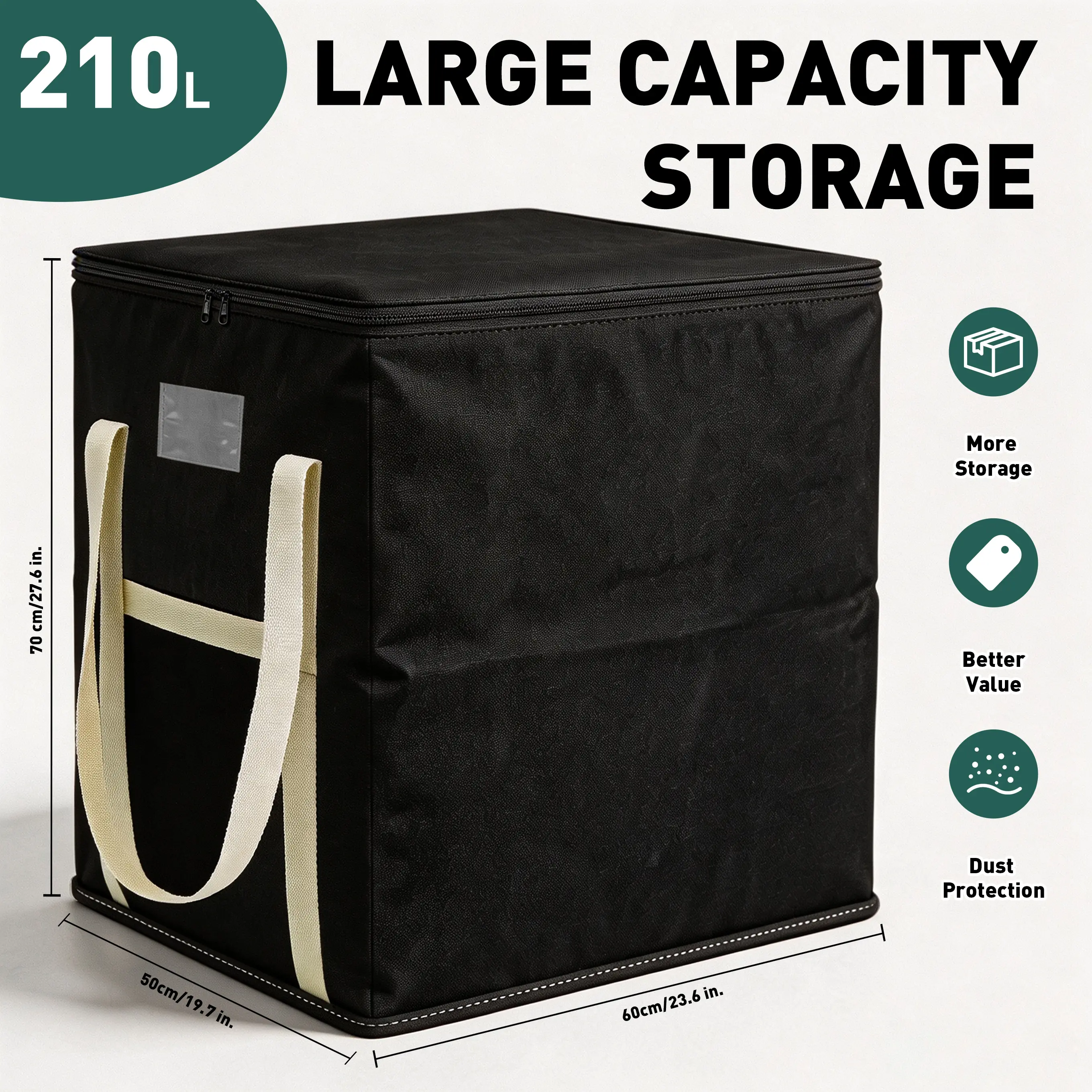 210L Extra Large Black Storage Bag – Foldable Large Capacity Organizer for Clothes, Bedding, Moving & Home Storage