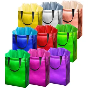 Colorful Reusable Gift Bags with Napkins, Set of 9 Medium Size, Perfect for Small Gifts, Birthdays, Shopping, Party Favors, Party Favor Packs