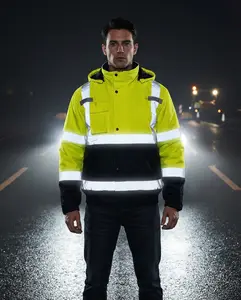 High Visibility Reflective Waterproof Safety Jacket for Men with Pockets Black Work Construction Coats for Winter Cold Weather True to Size Fit