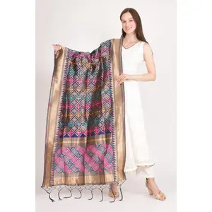 Multicolor Jacquard Dupatta With Tassels