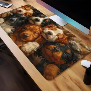 Cute Dog Pattern Mouse Pad, Rectangle Gaming Mouse Pad, Office Desk Keyboard Mouse Pad, Non-Slip Rubber Base Stitched Edge Desk Pad, Office Desk Accessories, Gaming Desk Accessory