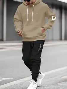 Men's Fleece Jogger Set, Hooded Sweatshirt & Drawstring Pants, Casual Long Sleeve Top, Fall Winter Fashion, Comfortable Daily Wear