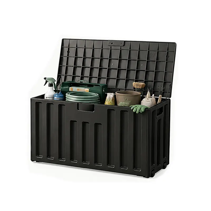 Outdoor Resin Deck Box 76 Gallon Weatherproof Patio Storage Container with 330lbs Weight Capacity, Durable Black Organizer for Outdoor Cushions, Pool Floats, Yard Tools, Porch Accessories, Garden Supplies and Patio Essentials, Outdoor Box Cover