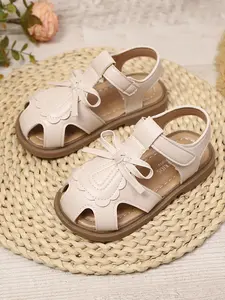 Girls' Bow Design Open Toe Bow Decorated Sandals, Breathable Hollow Out Soft Sole Anti-Slip, Summer Outdoor & Kindergarten Fashion Bowknot Design Trendy Sandals