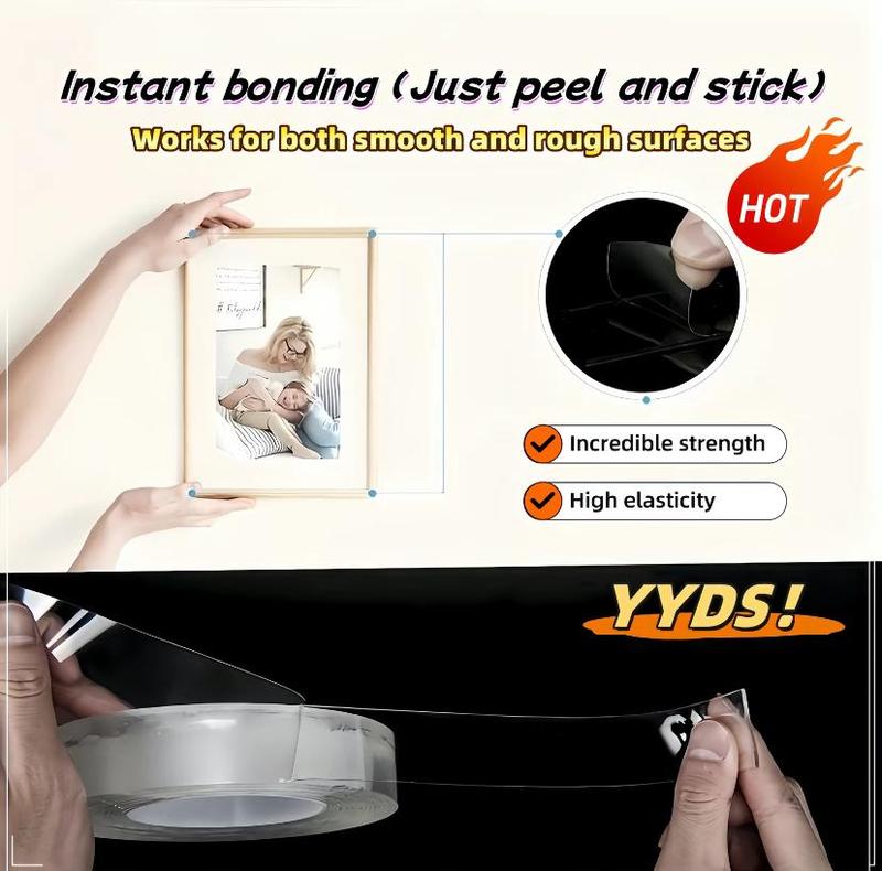 3PC Double Sided Nano Tape (30 Feet), Strong Adhesive Multi-Purpose Tape, Washable Reusable Transparent Durable Tape for Transparent Posters, Pictures, Home and Office Picture Hanging Strips