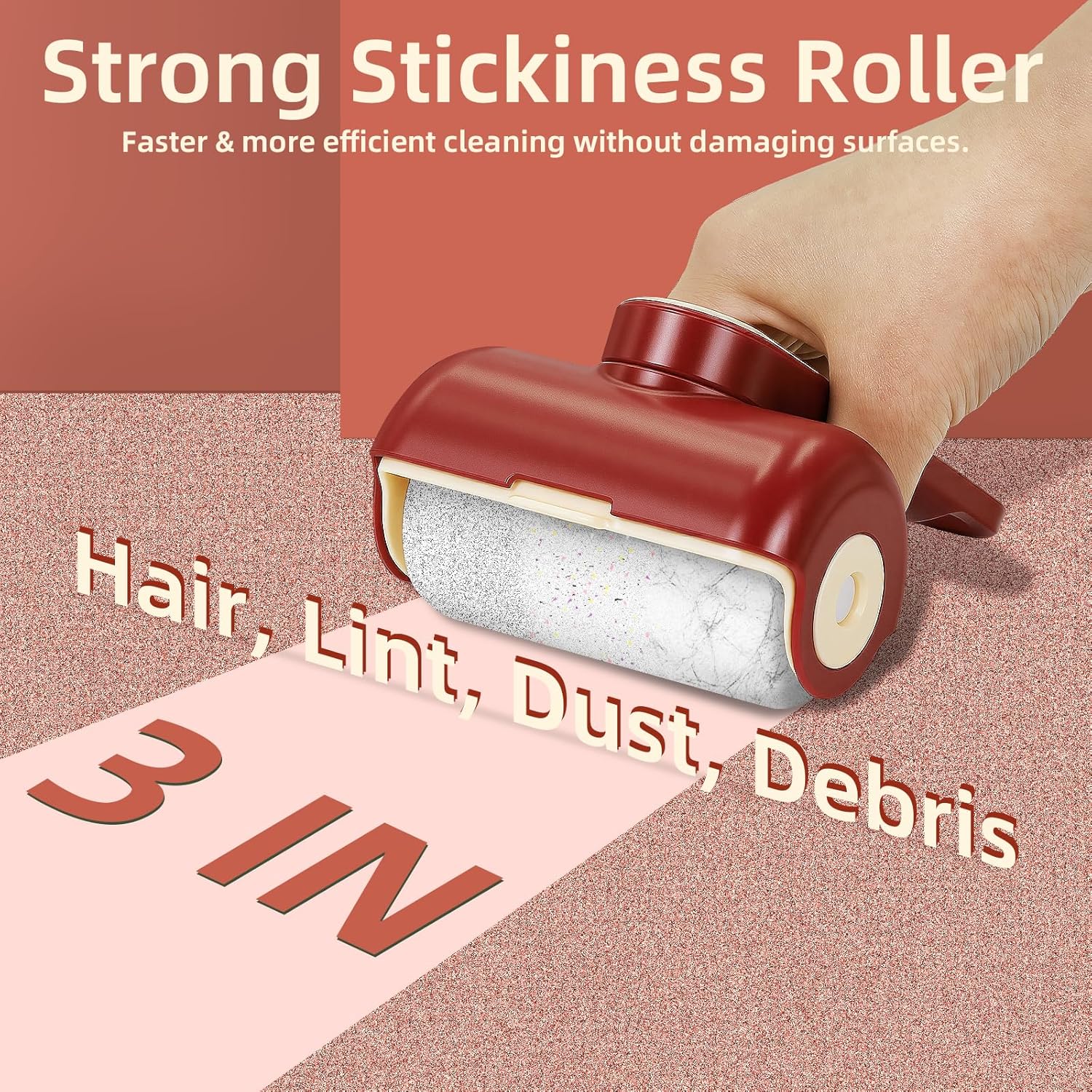 Mini Reusable Lint Roller 2 Pack, Washable Gel Sticky Lint Roller for Pet Hair, Travel Size Portable Lint Roller with 360° Rotating Handle & Large Hanging Hole, Beige