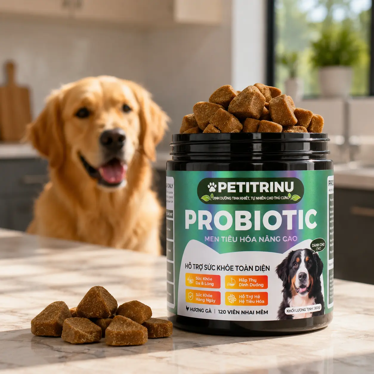 Premium dog probiotic gummies with digestive enzymes — chicken flavor; supports gut health and skin care; natural canine dietary supplement senior dog chew relief