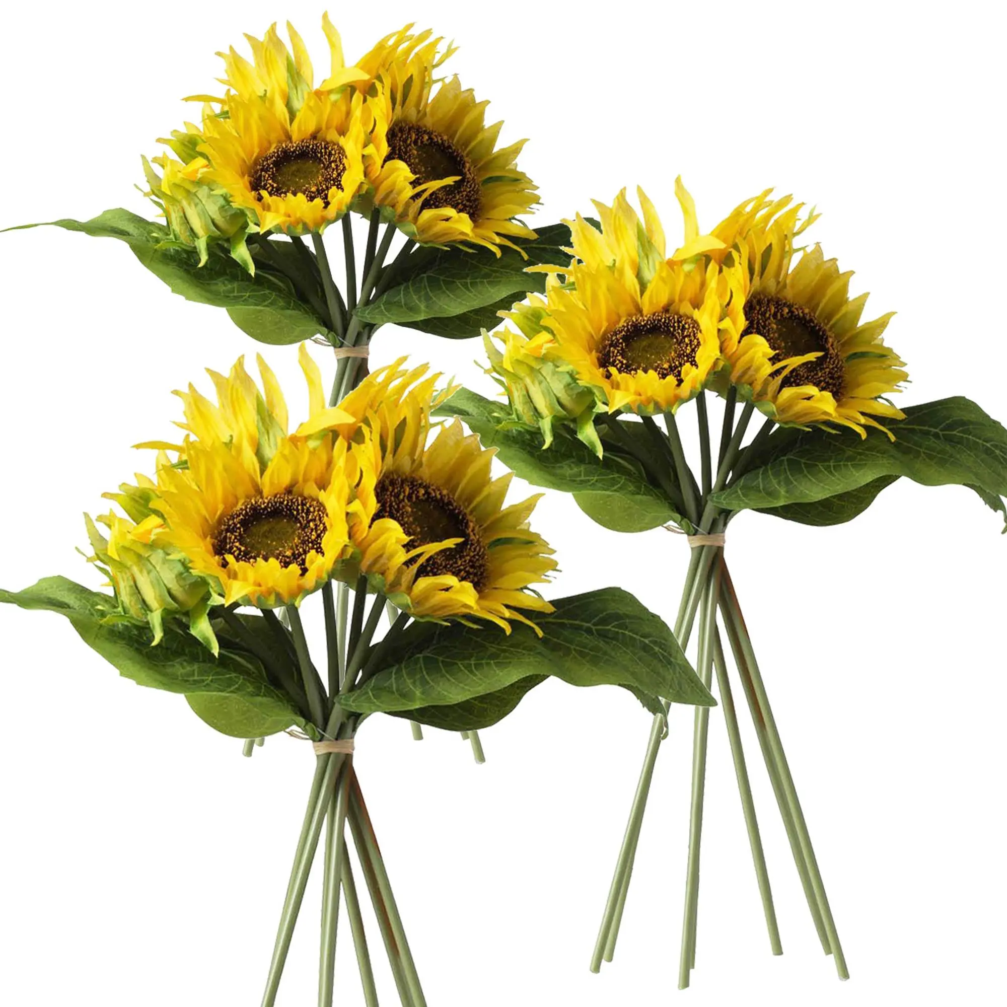 Set of 3,15 Inch Height Artificial Sunflower Bundle X7,14x14 Inch Faux Yellow Floral Stems, for Vase Bouquet Table Centerpiece Home Wedding Decor
