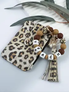 Boho Style Silicone Beaded Wrist Keychain, Teach Letter Design, Colorful Round Beads, Teacher Gift, Graduation Present, Daily Use Accessory, Trendy Cute Keychain