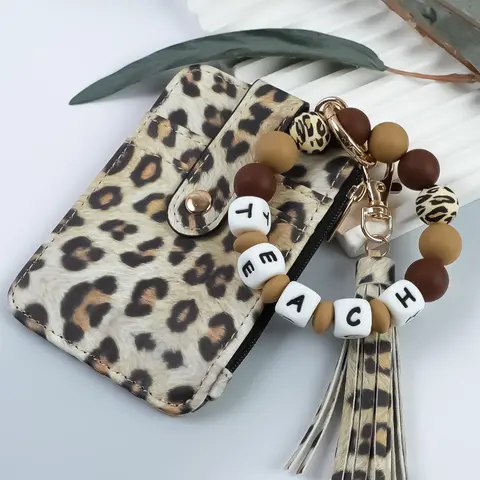 Boho Style Silicone Beaded Wrist Keychain, Teach Letter Design, Colorful Round Beads, Teacher Gift, Graduation Present, Daily Use Accessory, Trendy Cute Keychain, Keychain For Bags, Keychain Wristlet