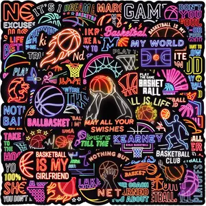 50pcs Neon Inspirational Basketball Sports Series Stickers, Suitable for Faith Based Designs Such As Scrapbooks, Diaries, Laptops, Water Bottles, Cars, Etc., As Gifts with Positive Information