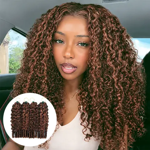 P4/30 Honey Blonde Highlight Burmese Curly Crochet Human Hair Feather Human Hair Extension Invisible Boho Braids Knotless Box Braids 4 To 5 Pcs For Full Head Pre-Separated 50g/Pack 40 Strands #DealsForYouDays