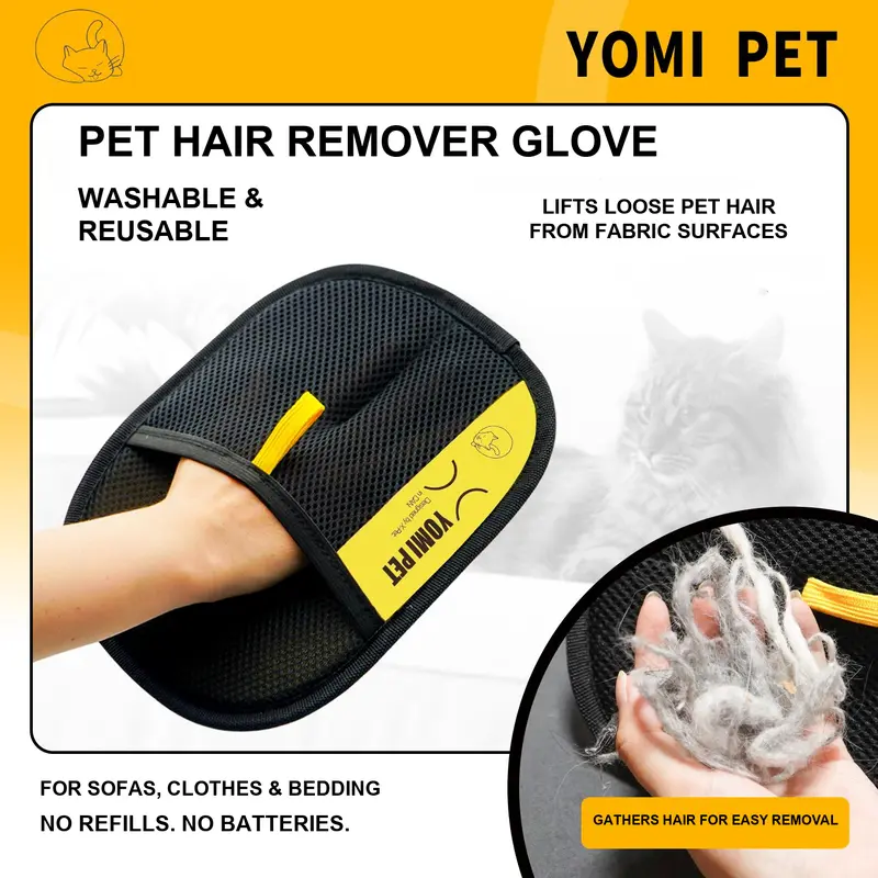 YOMI PET Pet Hair Remover Glove for Cats & Dogs, Reusable Electrostatic Lint Remover Mitt for Furniture, Couch, Carpet & Clothes