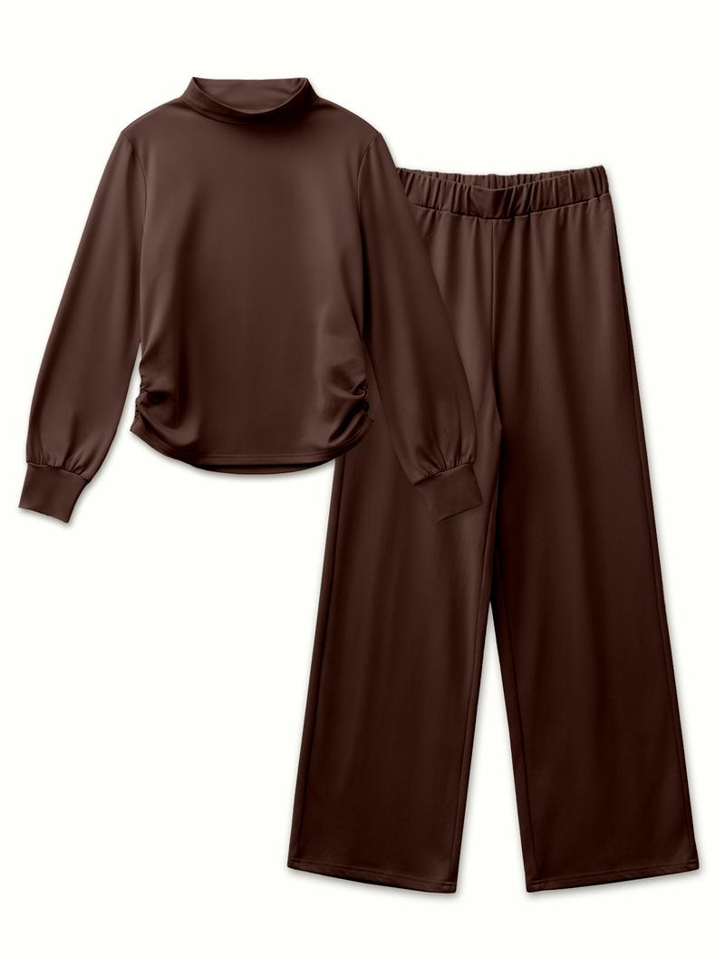 USBoutiqueCHIC Women's Chic Fall Winter Silky Soft 2-Piece Set - Long Sleeve Semi High Neck Loose Top & Wide Leg Pants, Casual Cozy Outfit for Daily Wear USBoutiqueCHIC Women's Chic Fall Winter Silky Soft 2-Piece Set - Long Sleeve Semi High Neck Loose Top & Wide Leg Pants, Casual Cozy Outfit for Daily Wear