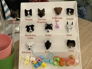3D Printed Straw Topper in Dog, Cat or Dragon head of choice PLA USA Made Animal. Drinkware