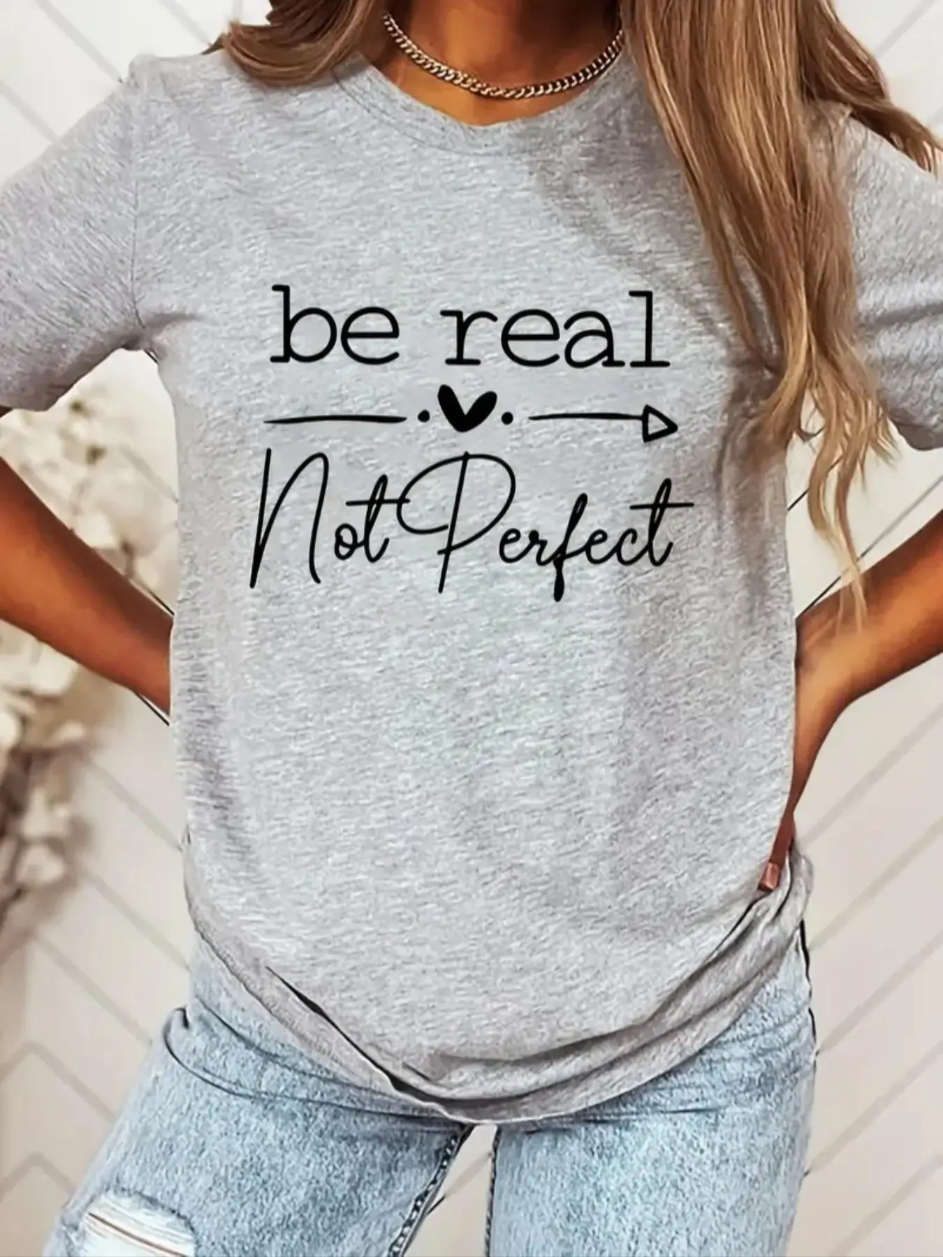 Women's Letter Print Round Neck Tee, Summer Clothes Women, Short Sleeve Crew Neck T-Shirt, Summer Outfits 2024, Casual Summer Top for Women