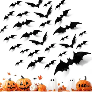 Halloween 3D Bats Decoration Plastic Bat Wall Stickers for Home Window Decor Party Supplies (140PCS)