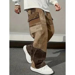 Men's Casual Pants, Tactical Work Pants, Multi Pocket Drawstring Design, Suitable for Outdoor Sports.Made of Polyester Fiber with Faux Denim Patterns and 3D Printing, Suitable for Daily Use, Hiking, Street or Running, Men's Work Pants, PLUS SIZE
