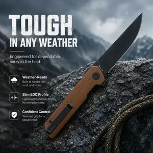 HOPIAN Clave-D2 D2 Folding Pocket Knife Wood Grain G10 Handle, One Hand Flipper Deployment Liner Lock, High Hardness D2 Steel Blade, Reversible Deep Carry Clip Lightweight 4.2oz EDC Utility Cutting Tool Camping Daily Carry