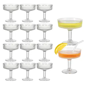 Garvee Set of 12 Ribbed Coupé Glasses – Classic 7 oz Martini Glasses, Clear Cocktail Glasses for Whiskey and Margarita (4.25 inches tall) for Home Bar, Wedding, Gifts