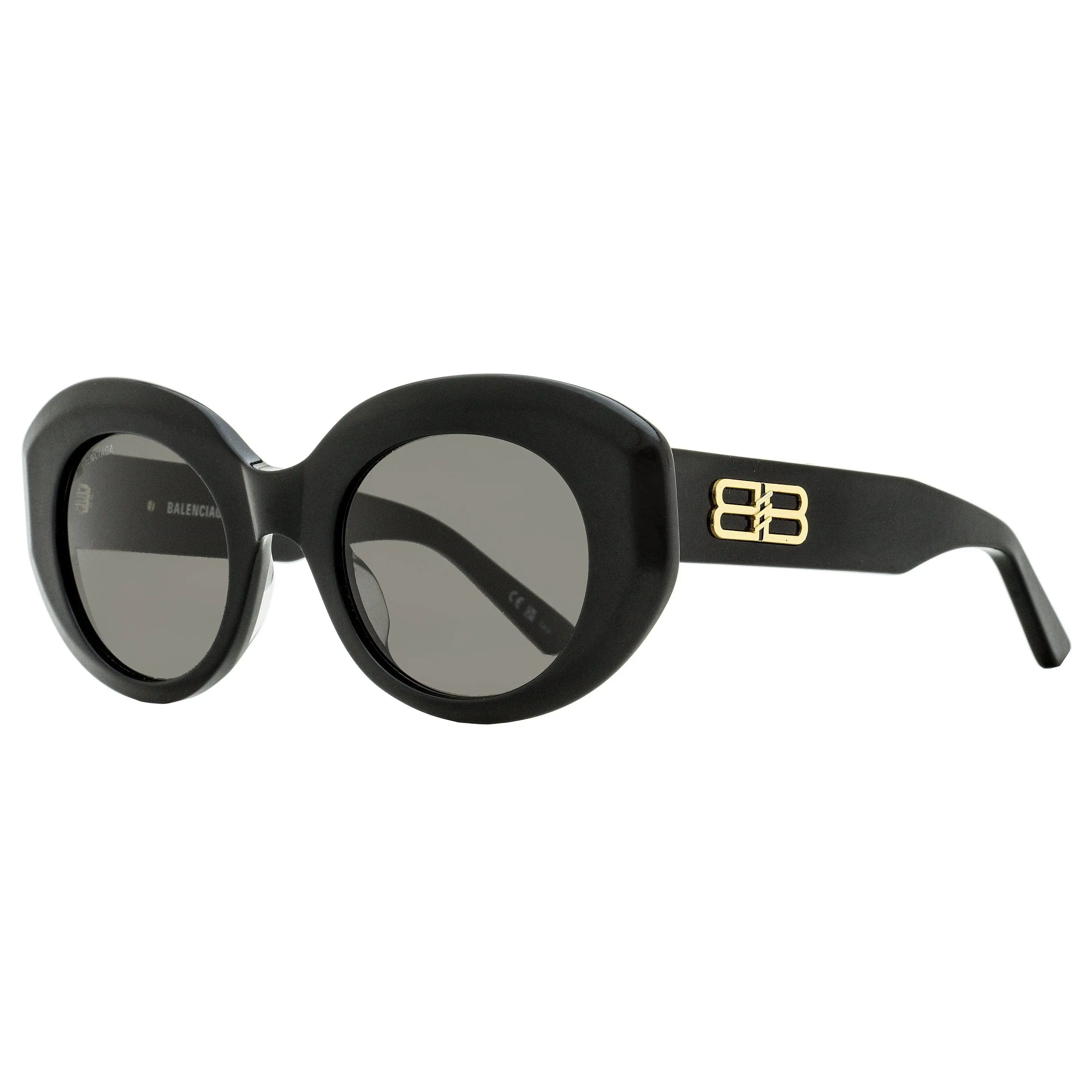 Balenciaga BB0235S Sunglasses - Distressed Finish, 001 Black, 52mm, Iconic BB Logo, Statement Frame Glasses, Alternative Style Women's Female Sunglasses, Alternative Style Women's Sunglasses