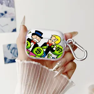 Money - laden Gentlemen Pattern TPU Soft Protective Case for Apple AirPods 4/3/2/1/Pro/Pro2 Transparent Earphone Cover with Keychain Attachment