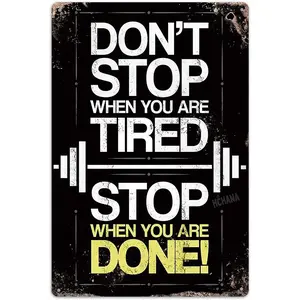 Metal Iron Tin Sign [Don't Stop] Exercise Workout Motivation Quote Retro Vintage Hanging Wall Art Gym Fitness Home Decor, 8"x12" Tin Sign Vintage Metal Sign for Men Women Plaque Wall Decor for Bar Pub Home Cafe
