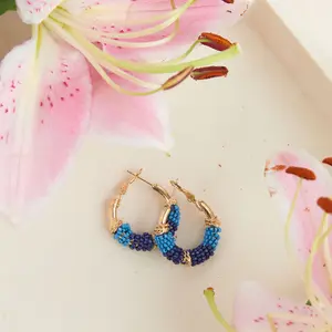 Irie Blue Seed Bead Hoop Earrings