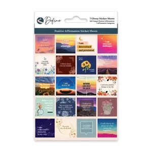 Define Positive Affirmation Sticker Sheets - 7 Glossy Sheets with 140 Unique Stickers for Success Confidence Motivation Gratitude Mindfulness Health & Well Being Anxiety Art Crafts Kit
