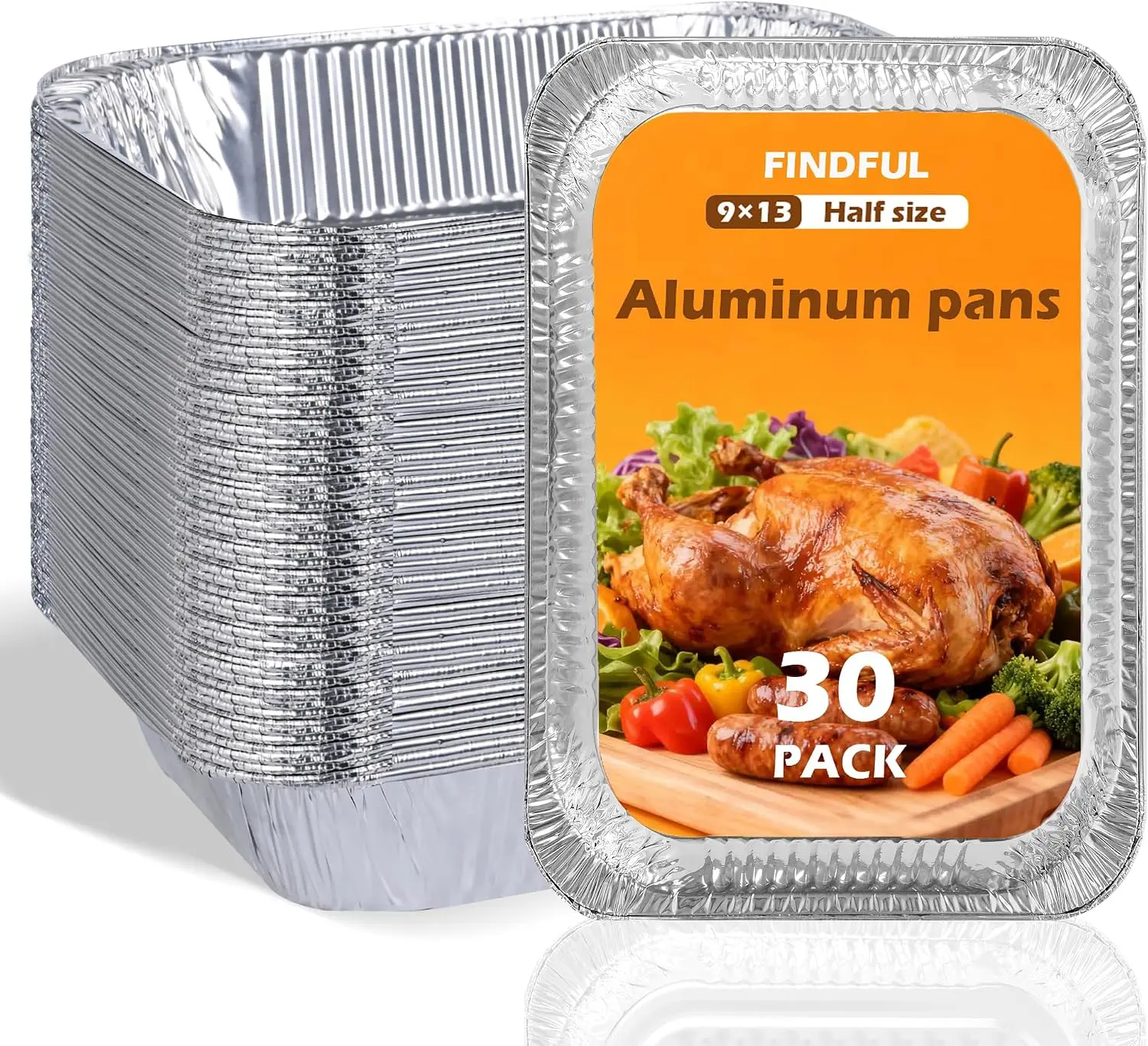 9x13 Heavy-Duty Aluminum Foil Pans (30 Pack) - Disposable, Leak-Proof, Oven-Safe Trays for Cooking, Baking, Storing