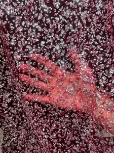 Red-Silver Beaded Sequin Lace