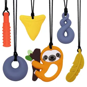 FN43 6 Pack Chewy Necklaces for Autism, Sensory Necklace for Sensory Kids Boys Girls and Adults, Silicone Chew Necklace for Reduce Chewing Biting Fidgeting