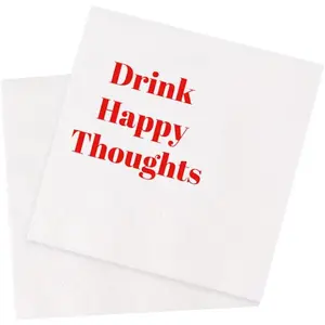 Funny  Napkins 100 count Funny Quotes Saying Disposable Paper Party Napkins 4.5 x 4.5 Two-ply (Drink Happy Thoughts Napkins)