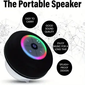 Waterproof Bluetooth Shower Speaker – USB rechargeable, with suction cup mount; wireless bathroom speaker with clear audio and easy button control (black). A compact speaker with a suction cup for convenient mounting that provides audio playback functiona