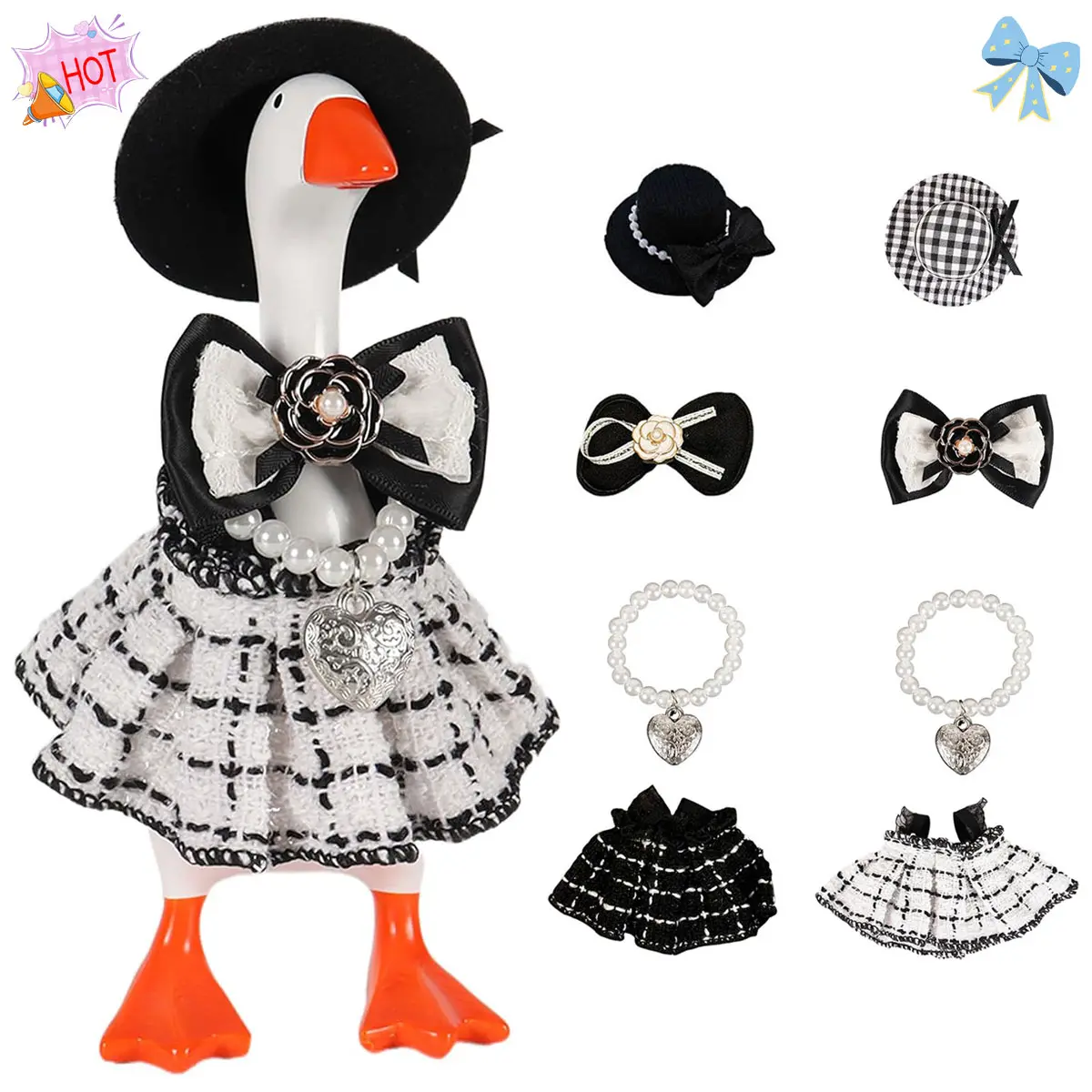 Mini Desk Goose Outfits 7 Inches Accessories for Magnetic Goose Elegant Dress Baby Goose Outfit for Office Desk Decor Magnetic Desk Goose Outfit Set