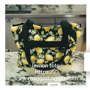 Lemon Tote Bag - Floral Design with Lemon and White Floral Accents, Adjustable Straps, Ideal for Everyday Use