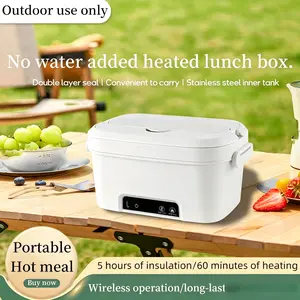 Rechargeable Automatic Heating Lunch Box, Adult Wireless Insulated Food Container, 1.5L Portable Self-Heating Meal Box for Office, Picnic, Car, Outdoor Activities