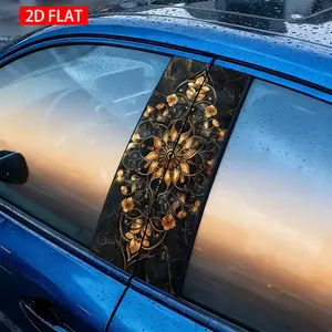 2Pcs Luxury Gold Floral Car B Pillar Stickers, Pe Self-Adhesive Waterproof Scratch-Resistant Decorative Stickers, Ideal for Car Exterior Accessories