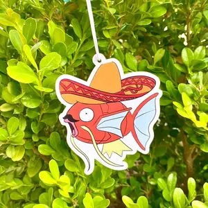 Sombrero Magikarp Funny Car Air Freshener, Truck Accessories, Poke, Vehicle, Cool Gifts, Gift for Him Her, Snorlax, Hangable, Lightweight, Hat, Locker, Office, Home Decor, Game Room, Pikachu, Charizard, Interior