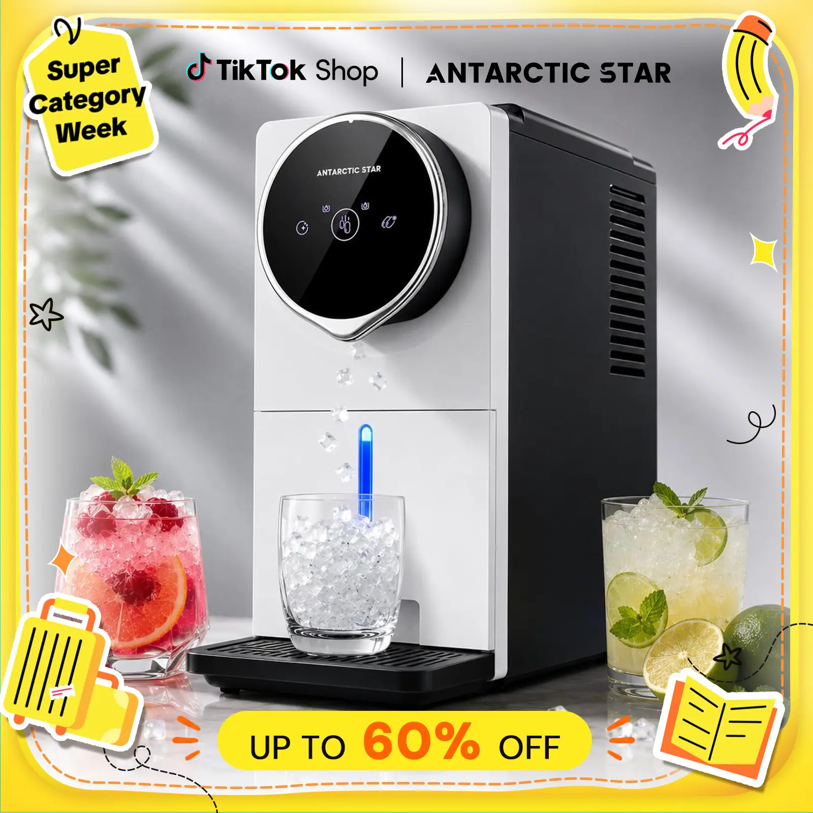 Antarctic Star Gen 2 Nugget Ice Maker Countertop – Soft Chewable Pellet Ice Machine with Auto Ice Dispense, Self-Cleaning, Touchscreen, 33Lbs/24H, 1.8L Water Tank, Portable for Home Kitchen Office