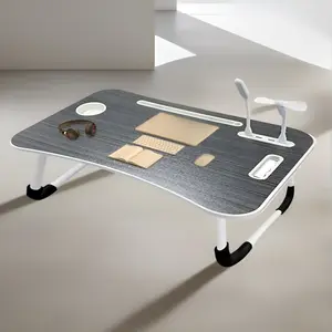 Extra Large Portable Laptop Bed Table Folding Table, Computer Table - Multifunctional Tray Stand With Cup Holder And Drawer, USB, Fan And Light - Ideal For Eating, Reading And Writing In Bed, On The Sofa, On The Floor - Stable, Durable And Foldable