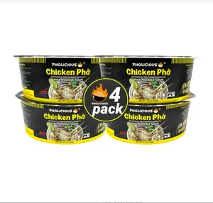 PhoLicious Instant Chicken Pho, Authentic Vietnamese Rice Noodle Soup Kit with Spices & Broth Mix, Ramen Noodles Alternative, Quick Microwave Meal - Pho Noodles Bowl - Chicken Flavor (4 Pack)