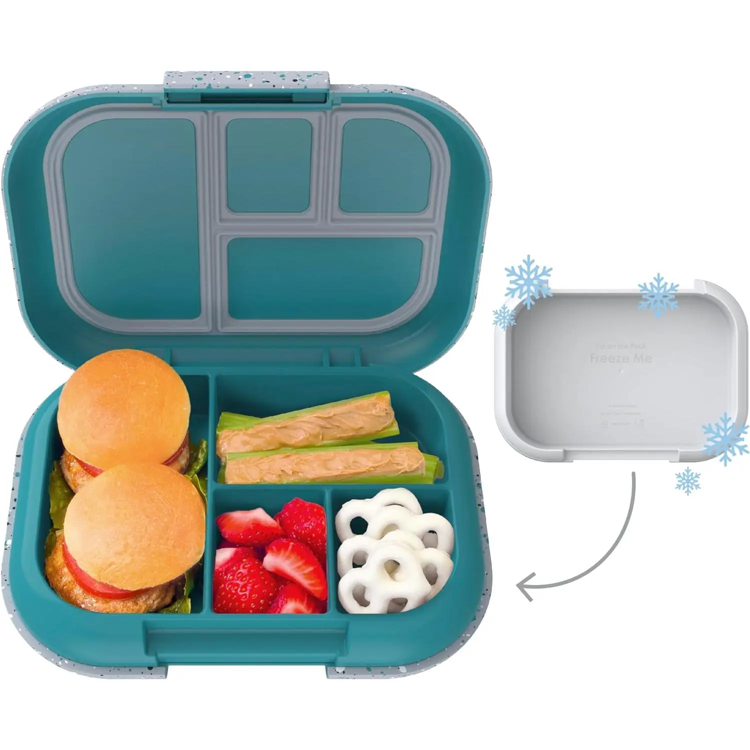 Chill Leak-Proof Lunch Box - Included Reusable Ice Pack Keeps Food Cold; 4-Compt. Bento Box; Microwave/Dishwasher Safe; 2 Year Manufacturer's Warranty (Confetti Edition - Truly Teal)