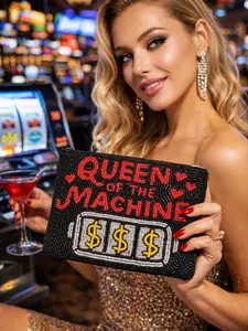 XXL Beaded Clutch Purse "Queen of the Machine" Clutch | 5x7 Casino Purse | Vegas Girl Night Out Bag | Hand-Beaded Zip Pouch | Lucky Girl Handmade Pouch